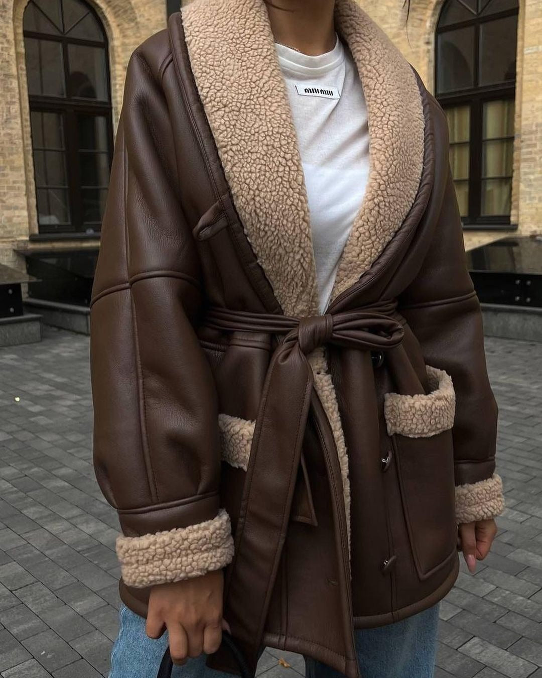 Oversized Leather Shearling Coat