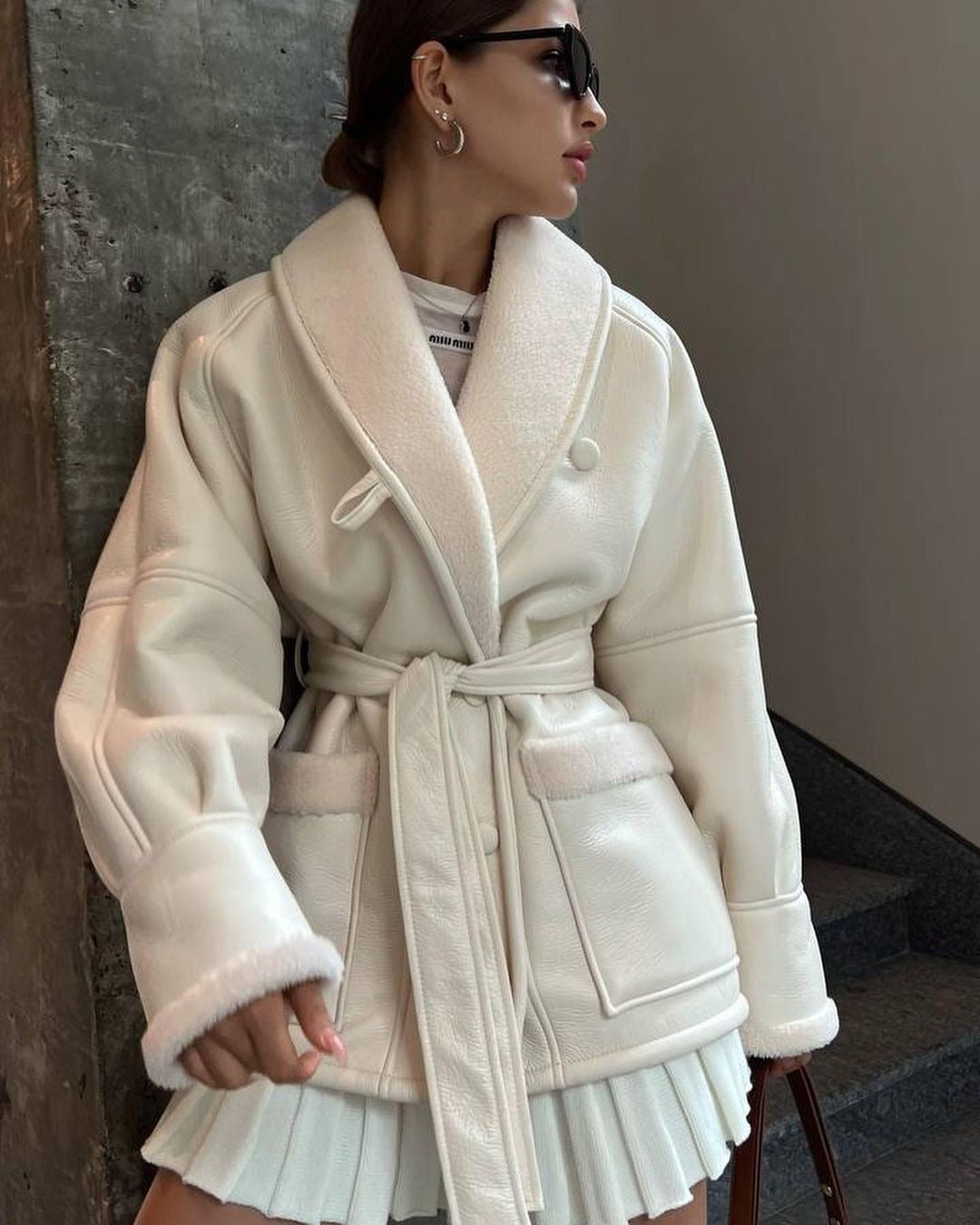 Oversized Leather Shearling Coat