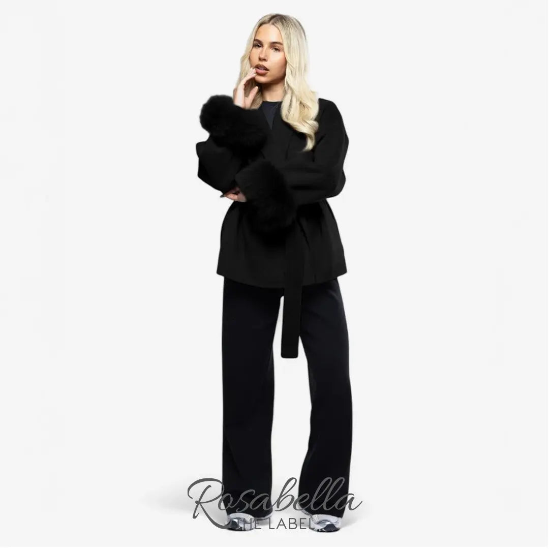 Wool Coat with Real Fur Cuffs