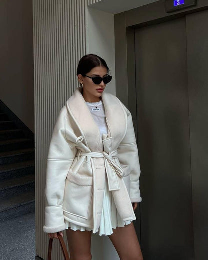 Oversized Leather Shearling Coat