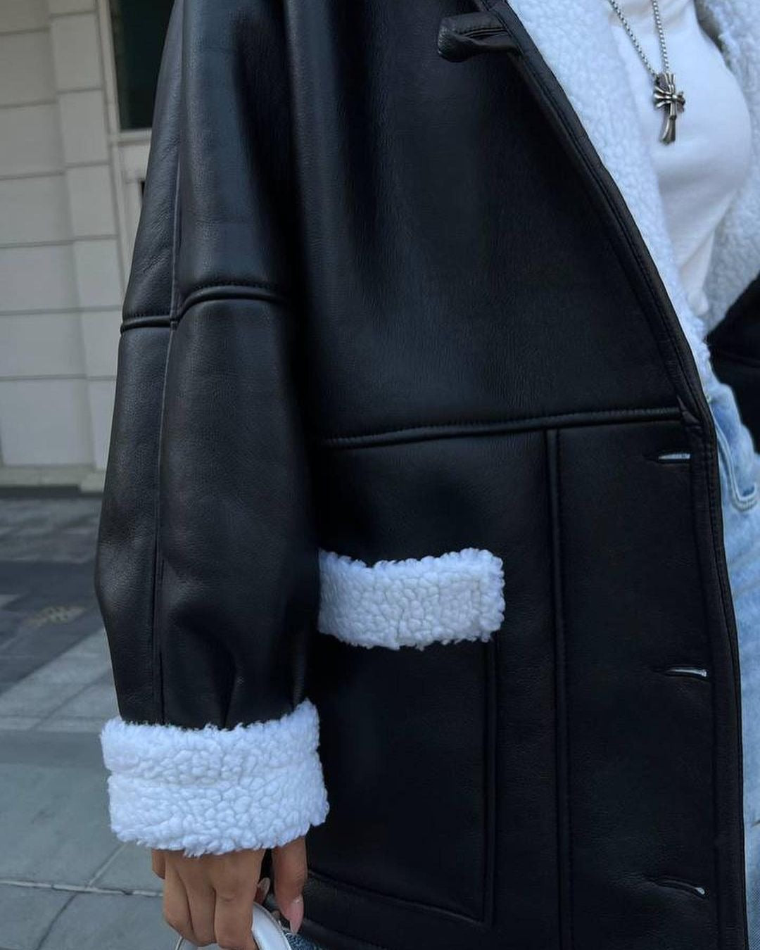 Oversized Leather Shearling Coat