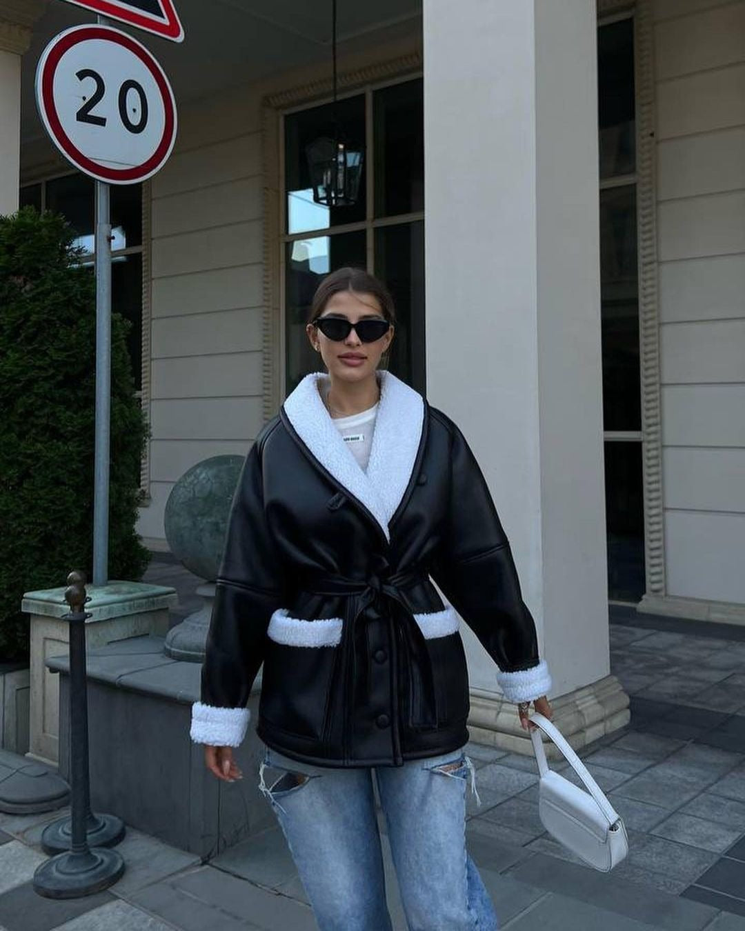 Oversized Leather Shearling Coat