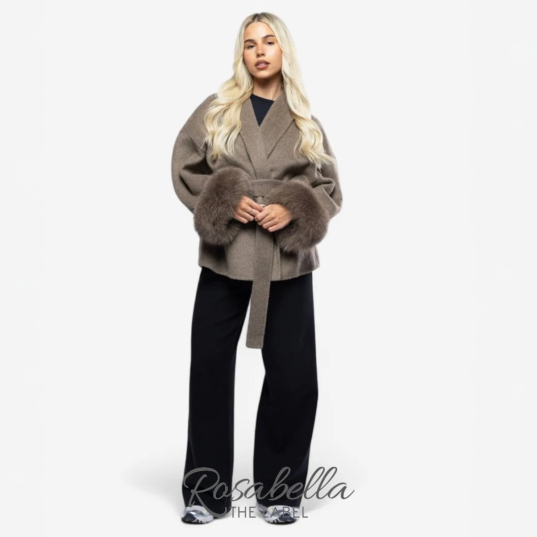 Wool Coat with Real Fur Cuffs