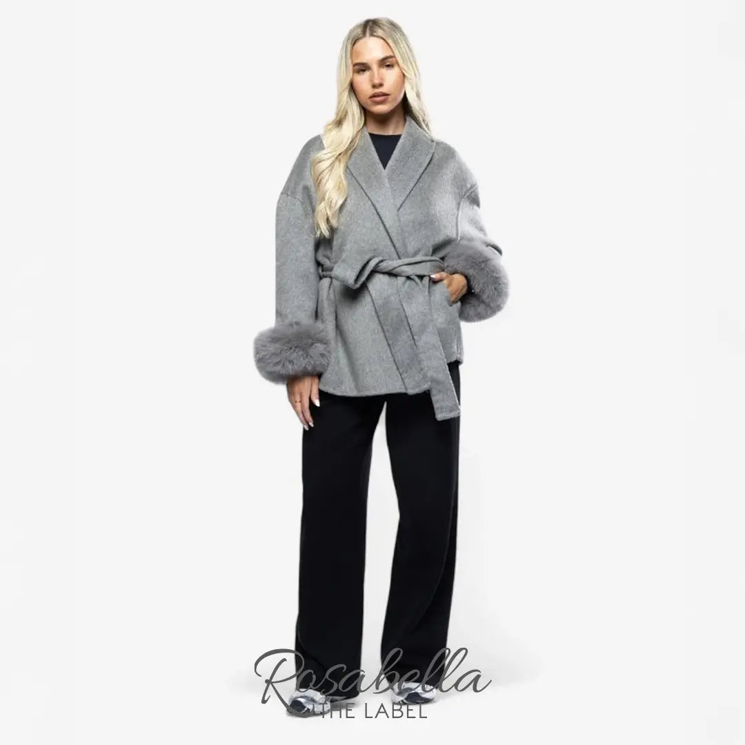 Wool Coat with Real Fur Cuffs