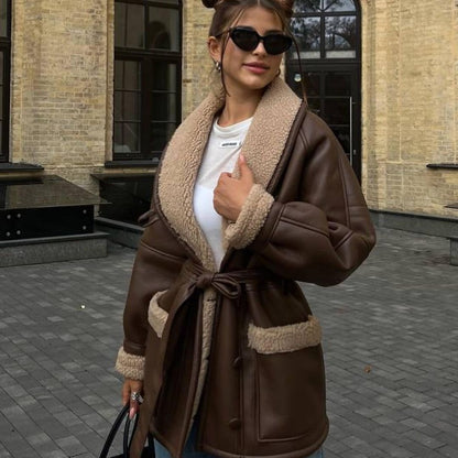 Oversized Leather Shearling Coat